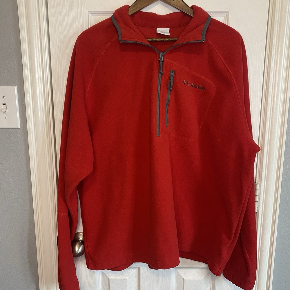 Columbia Jacket Men's XXL Trek II Quarter Zip Fleece Pullover Red Long Sleeve‎